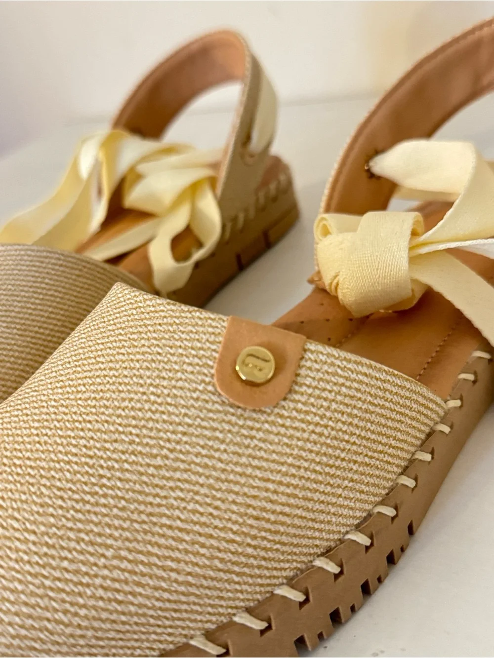 Women's Cream Espadrille Lace-Up Flats
